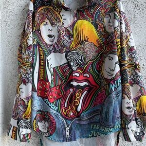 Rolling Stones Print Button-Up Shirt